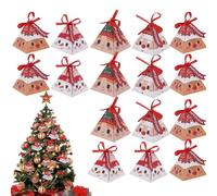 Christmas Candy Goody Boxes - 16 Pack Portable Containers for Holiday Sweets | Decorative Treat Boxes with Handles for Biscuits, Cupcakes, Brownies, Chocolates, Lollipops, Colleagues