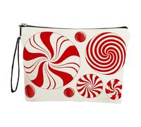 Christmas Candy Makeup Bag, Waterproof Organizer, Spacious Zipper Pouch, Cosmetic Toiletry Bag, Carrying Strap, for Women, Christmas Theme, Red, 1 paquete, 25 x 17 cm, d, Se référer au descriptif,