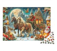 Christmas Carriage Ride Colourful Christmas Horse Carriage 1000 Pcs Adult Jigsaws Beautiful Decoration Puzzle Brain Development 52x38cm/1000pcs