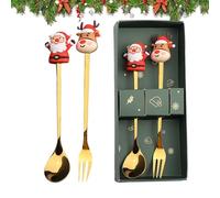 Christmas Cartoon Cutlery Stainless Steel Dinnerware Festive Tableware Eating Fruits Desserts Holiday Banquet Camping Travel Portable Utensils Fork Spoon Knife 16×2.3×2cm Seasonal Kitchen Gift