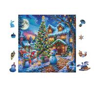 Christmas Casita Rural with Snowman Rompecabezas 100 Piezas Cartón Resistente para Mayores Mejora Atención Entrenamiento Memoria Diversión Grupal Detalle De Regalo 28x28cm