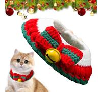 Christmas Cat Accessory, Pet Collar with Bell, Knitted Cat Collar, Handmade Cat Collars, Soft Cotton Cats Collar, Christmas Pet Outfit, Kitten Christmas Accessory with Bowtie and Bell