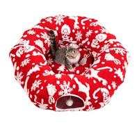 Christmas Cat Donut Tunnel, Washable Detachable Indoor Bed with Ball Toy | 2026 Red Christmas Dog Bed Tunnel Cat Donut for Interactive Play Enrichment Boredom Sleeping Puppy Dachshund Small Medium Pet