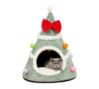 Christmas Cat House - Semi-Enclosed Velvet Pet Bed for Winter, CozyWarm Cat Shelter for Sleeping, Playing, and Resting, Ideal for Living Room, Bedroom, or Balcony Use, Small to Large Breeds