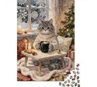 Christmas Cat Rompecabezas Cozy Cocoa 1000 Piezas Papel Reciclado Adultos Y Mayores De 12 Años Rompecabezas para Adultos Divertido Y Desafiante Juego Familiar 70x50cm/1000pcs