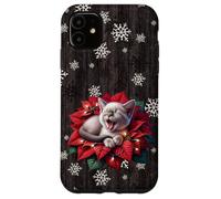 Christmas Cat Stuff Red Poinsettia Flowers Winter Snowflake Carcasa para iPhone 11