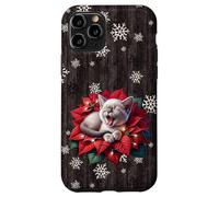 Christmas Cat Stuff Red Poinsettia Flowers Winter Snowflake Carcasa para iPhone 11 Pro