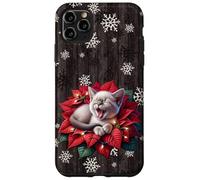 Christmas Cat Stuff Red Poinsettia Flowers Winter Snowflake Carcasa para iPhone 11 Pro MAX