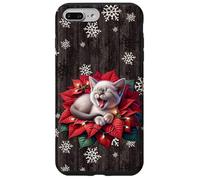 Christmas Cat Stuff Red Poinsettia Flowers Winter Snowflake Carcasa para iPhone 7 Plus/8 Plus