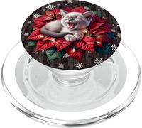 Christmas Cat Stuff Red Poinsettia Flowers Winter Snowflake PopSockets PopGrip para MagSafe