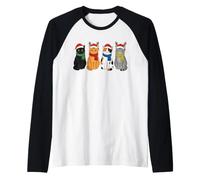 Christmas Cats Santa Cute Xmas Kittens Women Girls Kids Men Camiseta Manga Raglan