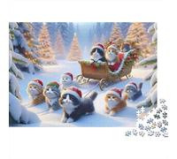 Christmas Cats Sleigh Colourful Kittens & Santa Sleigh 1000 Pieces Puzzle for Adults Unique Classic Educational Games 70x50cm/1000pcs