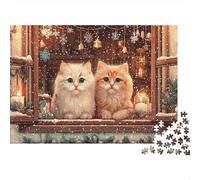 Christmas Cats Window Scene Puzzles Imposible,desafío para Adultos Juego Educativo 1000 Piezas Obra De Arte De Juego De para Adultos Y Niños A Partir De 12 Años 38x26cm/1000pcs