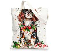 Christmas Cavalier King Charles Spaniel - Bolsa de lona para compras, 13 x 15 pulgadas, divertidas bolas de Navidad, bolsa de comestibles reutilizable para mujeres, perro, trabajo, viajes, decoración
