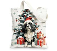 Christmas Cavalier King Charles Spaniel - Bolsa de lona para ir de compras, 13 x 15 pulgadas, bolsa de comestibles reutilizable para mujeres, diseño de perro, trabajo, viajes, decoración de regalo