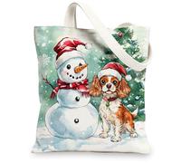 Christmas Cavalier King Charles Spaniel - Bolsa de lona para ir de compras, 13 x 15 pulgadas, bolsa de comestibles reutilizable para mujeres, perro trabajo, viajes, decoración de regalo