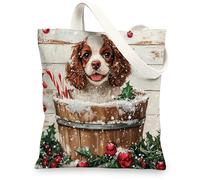 Christmas Cavalier King Charles Spaniel - Bolsa de lona para ir de compras de 13 x 15 pulgadas, bonita bolsa de madera reutilizable para comestibles, para mujeres, perros, trabajo, viajes, decoración