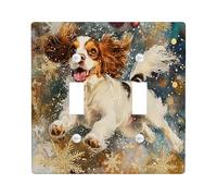 Christmas Cavalier King Charles Spaniel - Cubierta decorativa para interruptor de luz, placa de pared de 2 bandas, doble palanca, placa frontal eléctrica de copos de nieve de lujo para cocina, baño