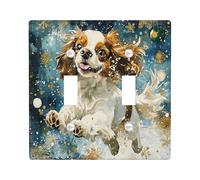 Christmas Cavalier King Charles Spaniel - Placa decorativa para interruptor de luz, 2 bandas, doble palanca, placa frontal eléctrica de copos de nieve de lujo para cocina, baño, decoración de cubierta