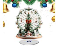 Christmas Centerpiece, 2D Holiday Ferris Wheel Decoration, Rotating Base Christmas Table Decor with Tree Design for Tiered Tray, Wedding, Party, or Home Fireplace Display