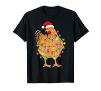 Christmas Chicken Santa Hat Holiday Poultry Lights Camiseta