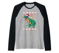 Christmas Chihuahua T-Rex Dinosaur Tyrannosaurus Rex Camiseta Manga Raglan