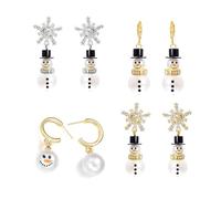 Christmas Christmas Set Alloy Jewelry Party Wear Featuring Snowflake Pearls Hat and Snowman Designs Women 4pcs