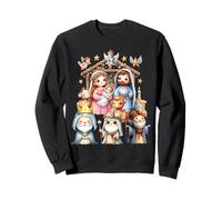 Christmas Collection Sudadera Unisex Adulto Pequeño Negra Manga Larga Escena de la Natividad de Jesús de dibujos animados