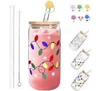 christmas color changing glass cup,350 ml color changing christmas cup,Glass Tumbler with Straw and Lid, Matcha Mug, Glassware Sets, Reusable Travel Mug for Coffee, Smoothie, Cocktail -Coloured lights