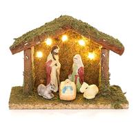 Christmas Concepts® 14 cm (5,5") Belén en Miniatura a Pilas: 5 Luces LED de Color Blanco cálido y Personajes de belén: Decoraciones navideñas Tradicionales