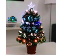 Christmas Concepts® Árbol de Navidad Artificial de Fibra Óptica Verde de 2FT con Estrellas y Chucherías y Base Roja