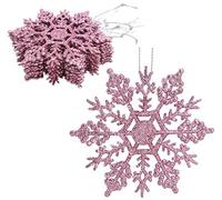 Christmas Concepts® Paquete de 12 - Decoraciones Colgantes de Copo de Nieve con Purpurina de 10cm (4") - Decoraciones navideñas (Rosa bebé)