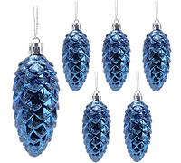 Christmas Concepts® Paquete de Adornos de Cono de Pino de 6-90 mm (3.6")- Decorados Brillantes y con Purpurina - Decoraciones navideñas de Lujo (Azul Medianoche)