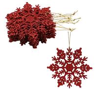 Christmas Concepts® Paquete de Decoraciones Colgantes de Copos de Nieve con Brillo de 12-10cm (4") - Decoraciones navideñas (Rojo)