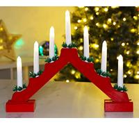 Christmas Concepts® Red Vela De Madera Puente Con Caliente Blanco Luces LED - Batería