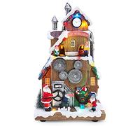 Christmas Concepts® Taller de Elfos navideños Animados de 30 cm con Luces LED Multicolores y música - Funciona con Pilas - Pueblo navideño