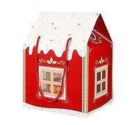 Christmas Cookie Boxes - Holiday Treat Box Small | 3ds house Shaped Treat Containers for Holiday Gifting Bakery Cottage Gift Packaging Boxes with Window Design for sweets party Favors, 18x18x27cm