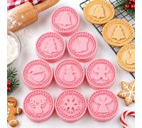 Christmas Cookie Cutter Set, 9-Piece 3D Embossing Stamps for Baking | 9 festive cutters with built-in embossing details for shaping Christmas biscuits, fondant and dough; reusable PP plastic.