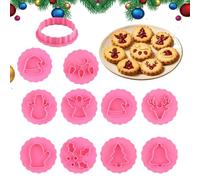 Christmas Cookie Moulds PP Cutter With 10 Stamps For Baking | 6.2cm PP Christmas Cookie Cutter With 10 Stamps; 100g Festive Mould Set For Baking And Decorating
