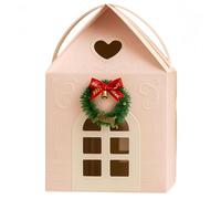 Christmas Cottage Gifts Box, Large House Shaped Paper Candy Box, Christmas Treat Boxes, Cookie Candy Packaging, Festive Goodie Bags (Pink, 1)