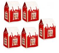 Christmas Cottage Gifts Box, Large House Shaped Paper Candy Box, Christmas Treat Boxes, Cookie Candy Packaging, Festive Goodie Bags (Red, 5)