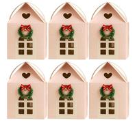 Christmas Cottage Gifts Box, Large House Shaped Paper Candy Box, Christmas Treat Boxes, Cookie Candy Packaging, Festive Goodie Bags (Pink, 6)