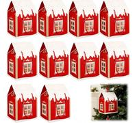 Christmas Cottage Gifts Box, Large House Shaped Paper Candy Box, Christmas Treat Boxes, Cookie Candy Packaging, Festive Goodie Bags (Red, 10)