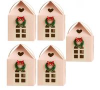 Christmas Cottage Gifts Box, Large House Shaped Paper Candy Box, Christmas Treat Boxes, Cookie Candy Packaging, Festive Goodie Bags (Pink, 5)