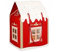 Christmas Cottage Gifts Box, Large House Shaped Paper Candy Box, Christmas Treat Boxes, Cookie Candy Packaging, Festive Goodie Bags (Red, 1)