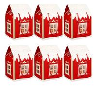 Christmas Cottage Gifts Box, Large House Shaped Paper Candy Box, Christmas Treat Boxes, Cookie Candy Packaging, Festive Goodie Bags (Red, 6)