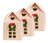Christmas Cottage Gifts Box, Large House Shaped Paper Candy Box, Christmas Treat Boxes, Cookie Candy Packaging, Festive Goodie Bags (Pink, 3)