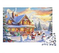 Christmas Cottage Scene 100% Recycled Cardboard Christmas Cabin at Sunset 1000 Piece Jigsaw Puzzles Adults and Children Beautiful Decoration 70x50cm/1000pcs