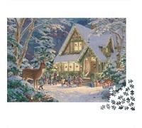Christmas Cottage Scene Colourful Winter Cabin with Deer 1000 Pieces Jigsaws Adults Beautiful Decoration Home Activity 38x26cm/1000pcs