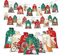 Christmas Countdown Bags, 24 Numbered Pockets, 7.08 Inches Fabric Storage Pouches, Holiday Tree Candy Organizer, Seasonal Gift Decoration, Party favors for Birthday Kids Wedding